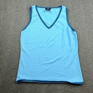 NYBASED Light Blue Metallic Trim V-Neck Knit Tank Top Women's S Sleeveless Shell